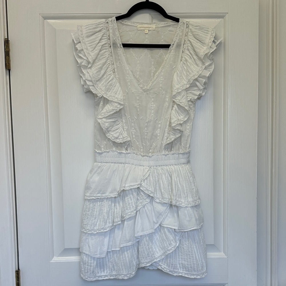 LoveShackFancy White Cotton Lace-Trimmed Mini Dress - size Small